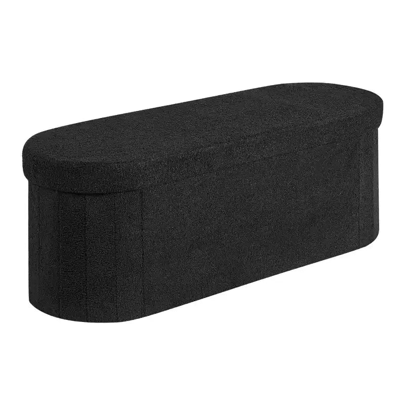 VEVOR Oval Storage Ottoman Bench, Foldable Teddy Fleece End of Bed Bench,Folding Upholstered Bed Ottoman Chest with Large Storage Space,660 lbs, Black