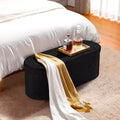 Oval Foldable Storage Ottoman Bench, Teddy Fleece Upholstered End-of-Bed Chest, 660 lbs Capacity, Black