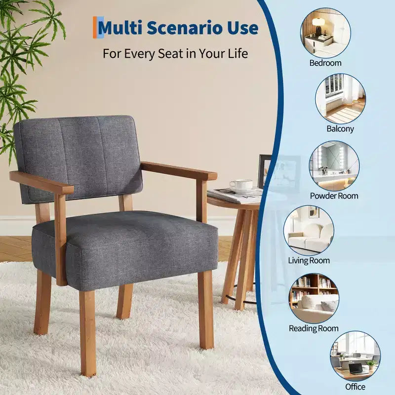 Modern Accent Chair with Wood Frame for Living Room, Bedroom and Dining Room