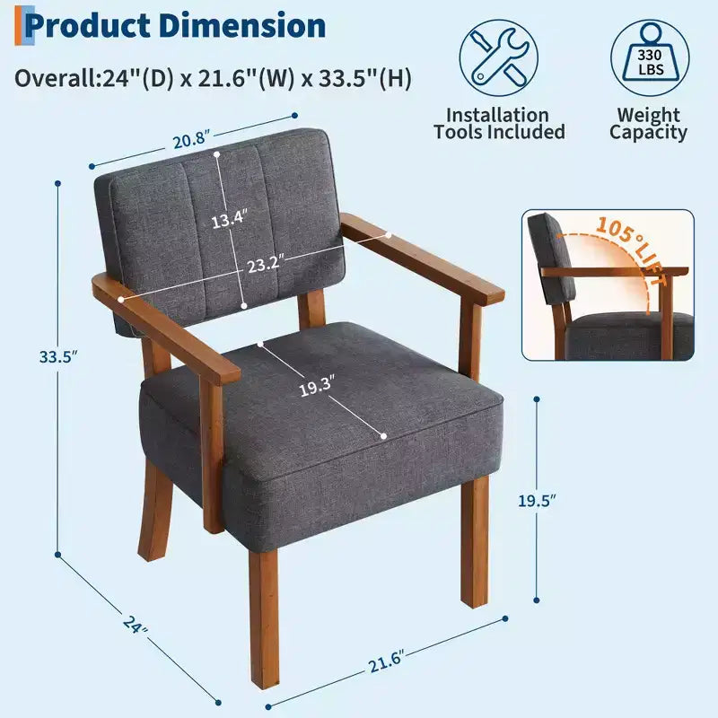 Modern Accent Chair with Wood Frame for Living Room, Bedroom and Dining Room