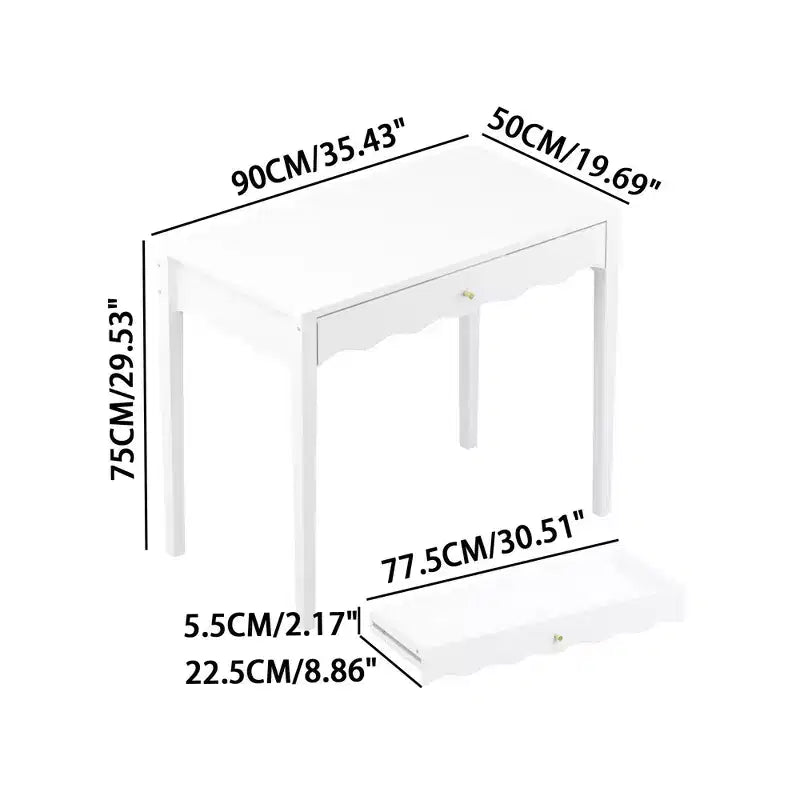 White Makeup Vanity Dressing Table with Drawer, Compact Writing Desk & Entryway Console Table (Table Only)