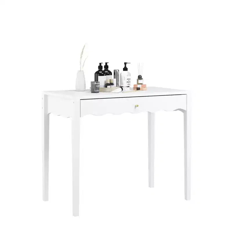 White Makeup Vanity Dressing Table with Drawer, Compact Writing Desk & Entryway Console Table (Table Only)