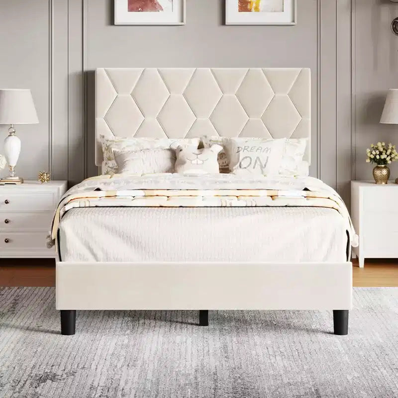 Upholstered Platform Bed  Adjustable Headboard, Wooden Slats, No Box Spring Needed, Choose Size & Color