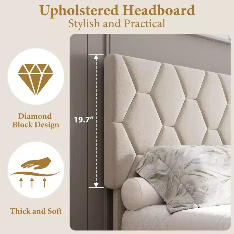 Upholstered Platform Bed  Adjustable Headboard, Wooden Slats, No Box Spring Needed, Choose Size & Color