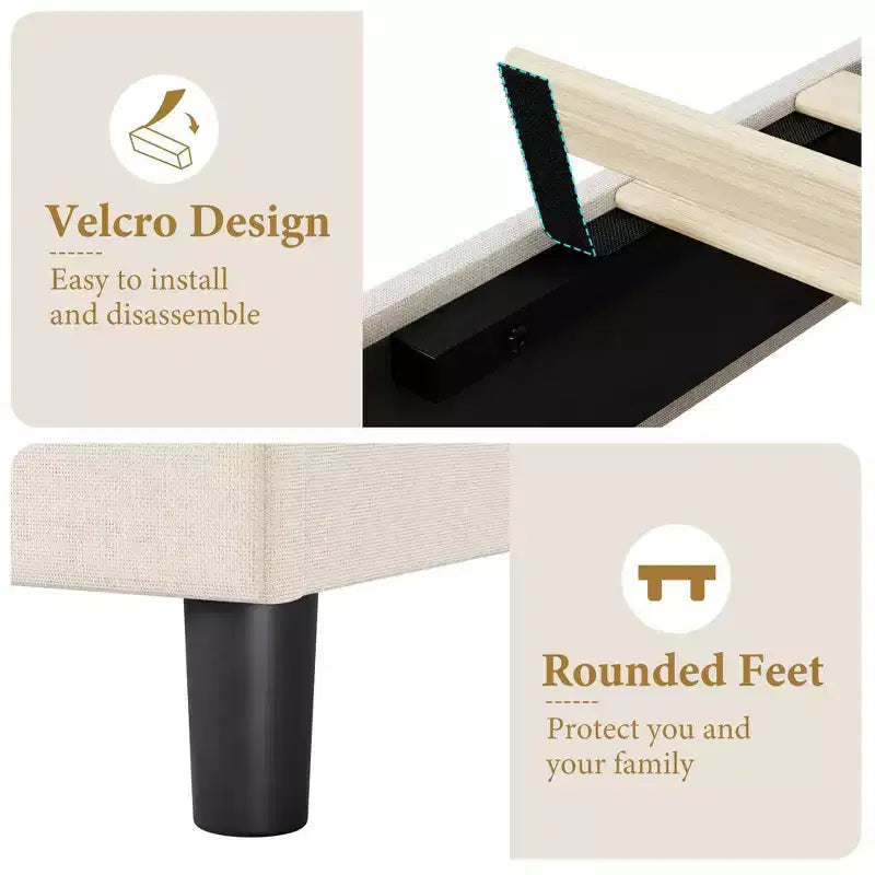 Upholstered Platform Bed  Adjustable Headboard, Wooden Slats, No Box Spring Needed, Choose Size & Color