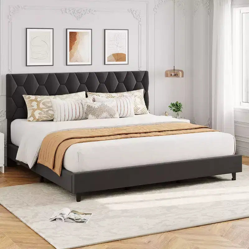 Upholstered Platform Bed  Adjustable Headboard, Wooden Slats, No Box Spring Needed, Choose Size & Color