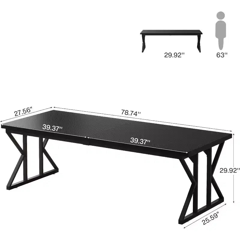 78.74-Inch Large Executive Desk, Industrial Home Office Computer Desk, Long Writing Study Table, Black