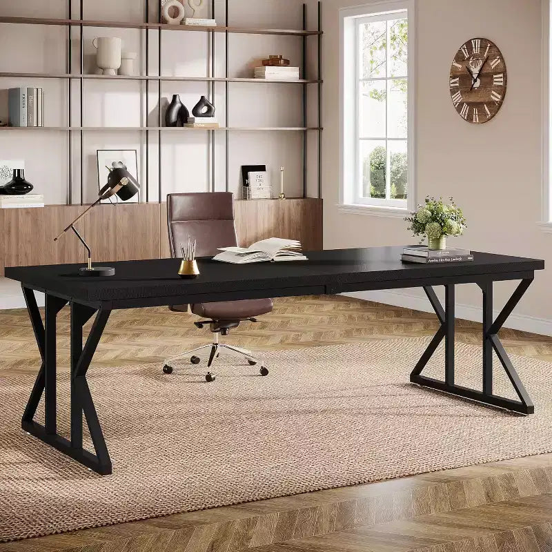 78.74-Inch Large Executive Desk, Industrial Home Office Computer Desk, Long Writing Study Table, Black