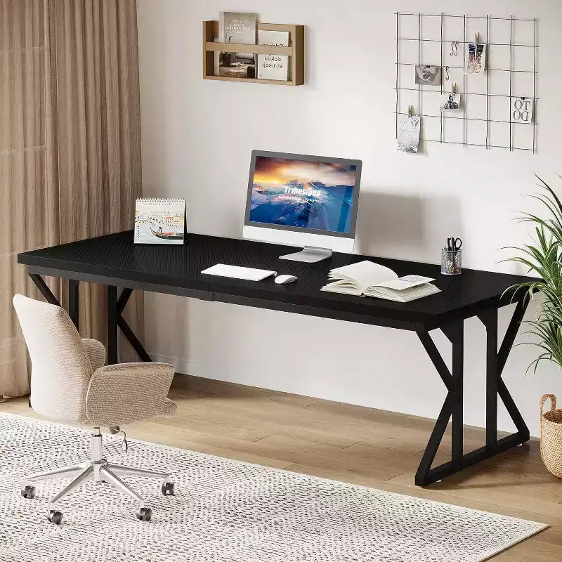 78.74-Inch Large Executive Desk, Industrial Home Office Computer Desk, Long Writing Study Table, Black