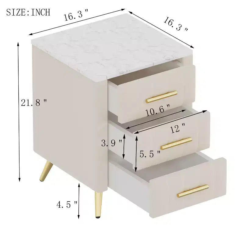 Modern Nightstand 3-Drawer Door Cabinet