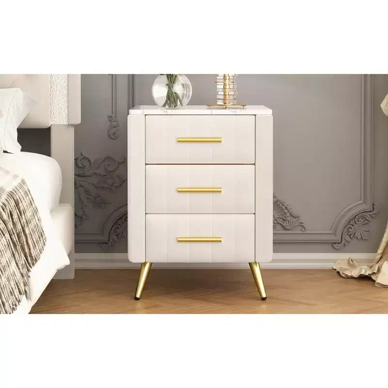 Modern Nightstand 3-Drawer Door Cabinet