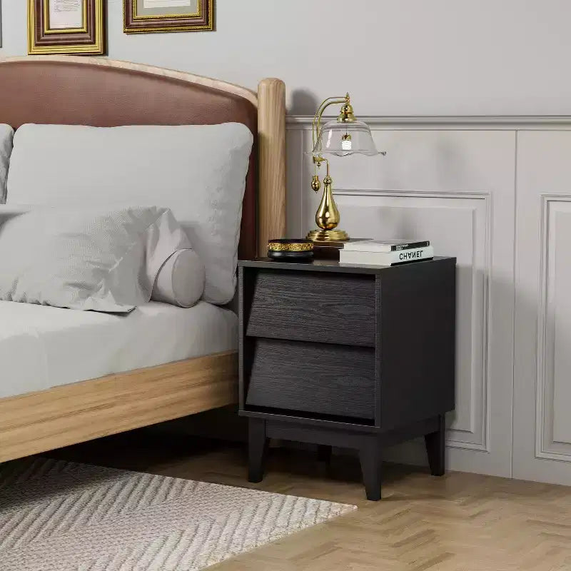 Mid-Century Modern Nightstand LED/Night Light Drawer Storage Solid Wood Set of 2 (W578P192479)