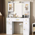 Vanity Desk with LED Mirror and Lights, Makeup Dressing Table with 2 RGB Cabinets, Outlets & 6 Drawers for Bedroom Living Room, White