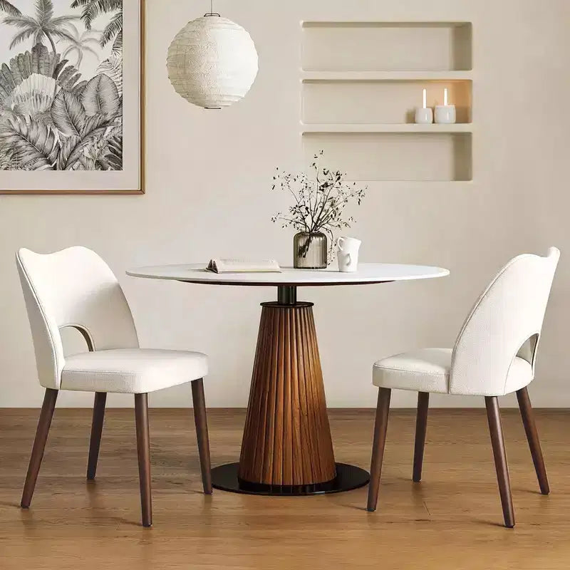 Wooden Dining Chairs Set of 2, Modern Fabric Upholstered Dining Room Chairs, Hollow Back Kitchen Chairs with Adjustable Foot Pads
