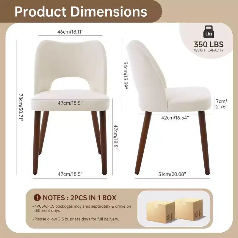 Wooden Dining Chairs Set of 2, Modern Fabric Upholstered Dining Room Chairs, Hollow Back Kitchen Chairs with Adjustable Foot Pads