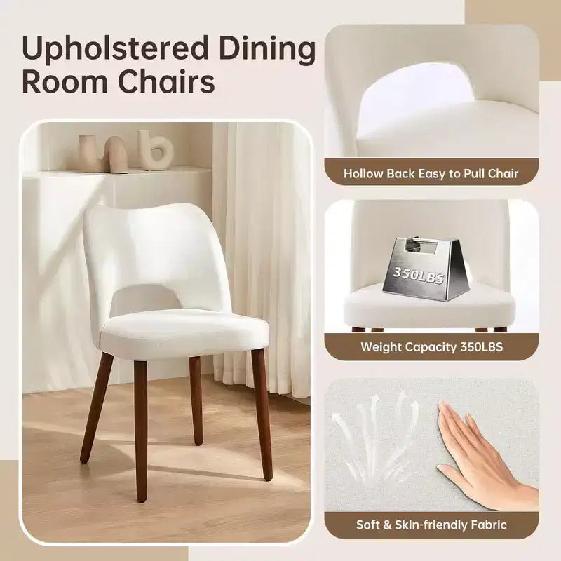 Wooden Dining Chairs Set of 2, Modern Fabric Upholstered Dining Room Chairs, Hollow Back Kitchen Chairs with Adjustable Foot Pads