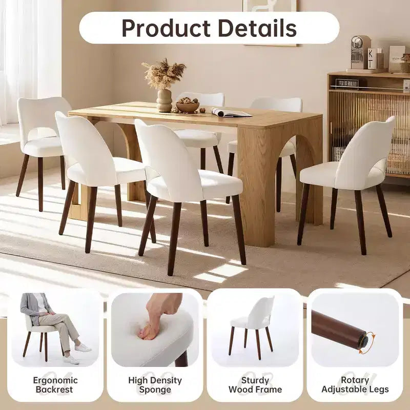 Wooden Dining Chairs Set of 2, Modern Fabric Upholstered Dining Room Chairs, Hollow Back Kitchen Chairs with Adjustable Foot Pads