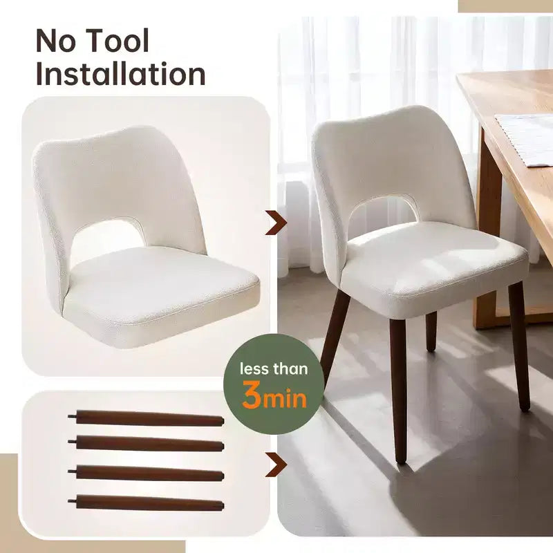 Wooden Dining Chairs Set of 2, Modern Fabric Upholstered Dining Room Chairs, Hollow Back Kitchen Chairs with Adjustable Foot Pads