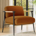 Comfy Chair, Modern Accent Chair with Metal Frame, Cozy Reading Chair with Soft Cushion & Wood Armrest for Bedroom, Living Room, Brown