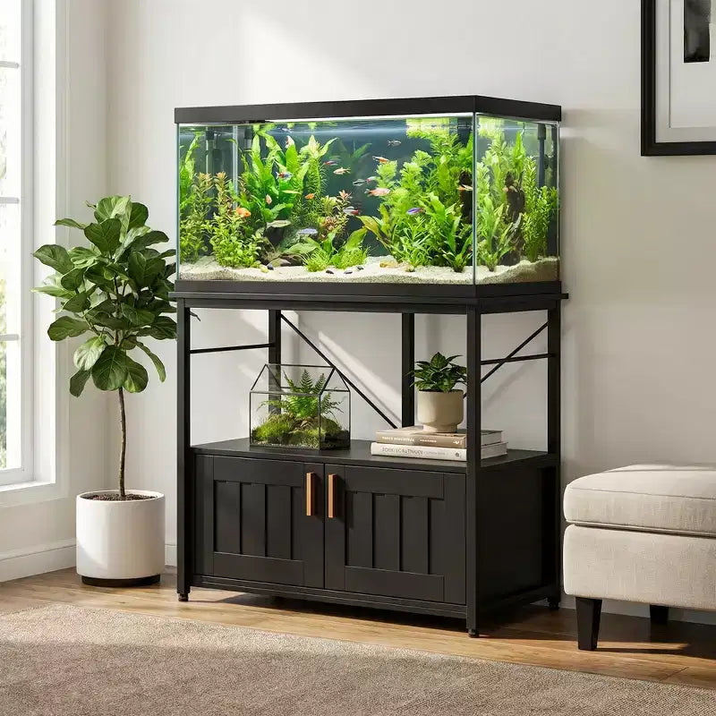 Heavy Duty Aquarium Stand for 40-50 Gallon Tank  Metal & Wood Cabinet, Holds 660lbs, Storage for Fish Accessories, Stylish Organizer for Home