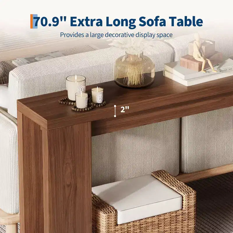 70.9-Inch Narrow Farmhouse Console Table, Rustic Wooden Sofa Table for Entryway or Living Room