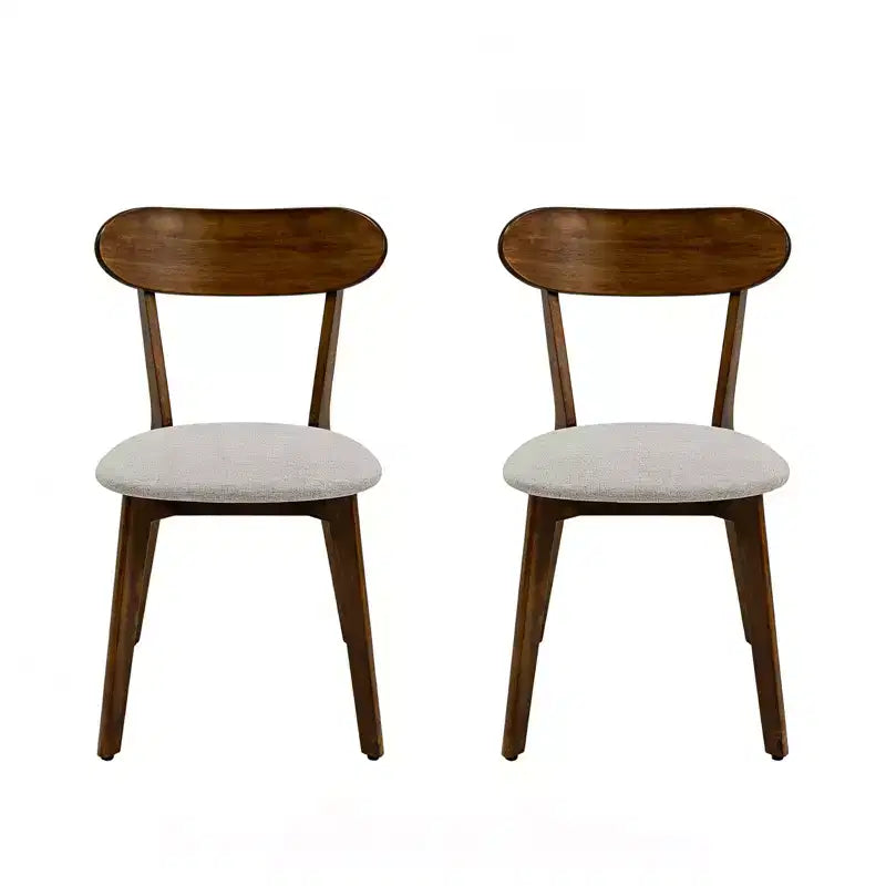 Mid-Century Modern Solid Wood Upholstered Dining Chairs, Set of 2