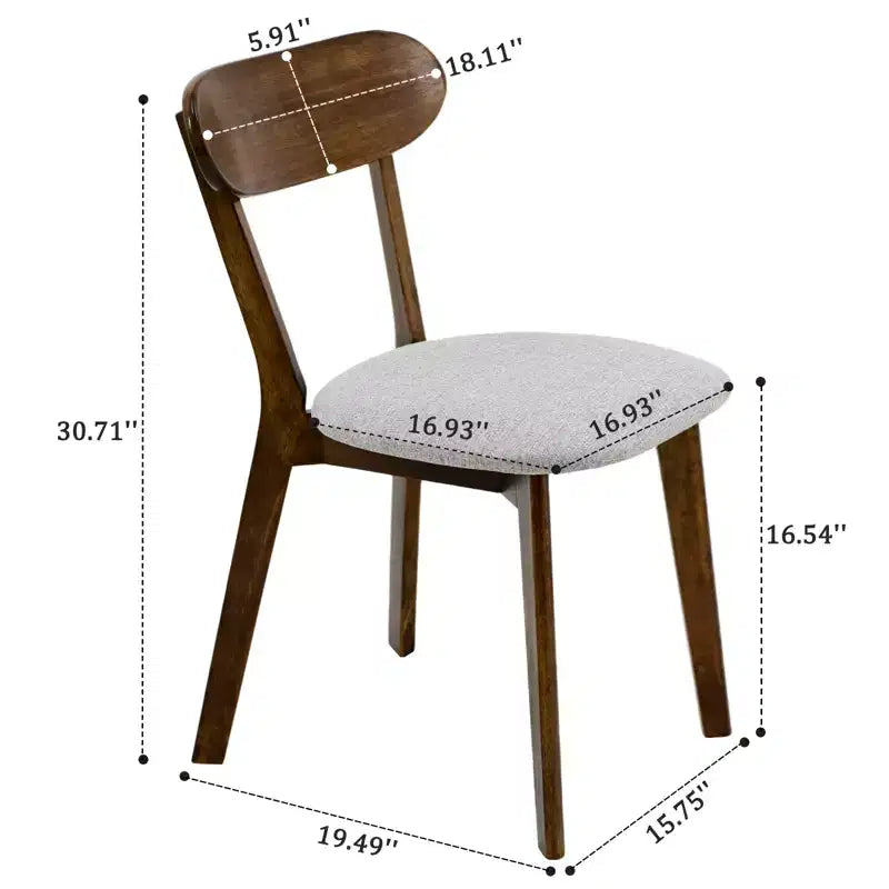 Mid-Century Modern Solid Wood Upholstered Dining Chairs, Set of 2