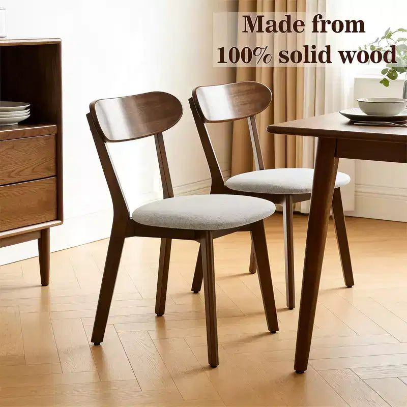 Mid-Century Modern Solid Wood Upholstered Dining Chairs, Set of 2
