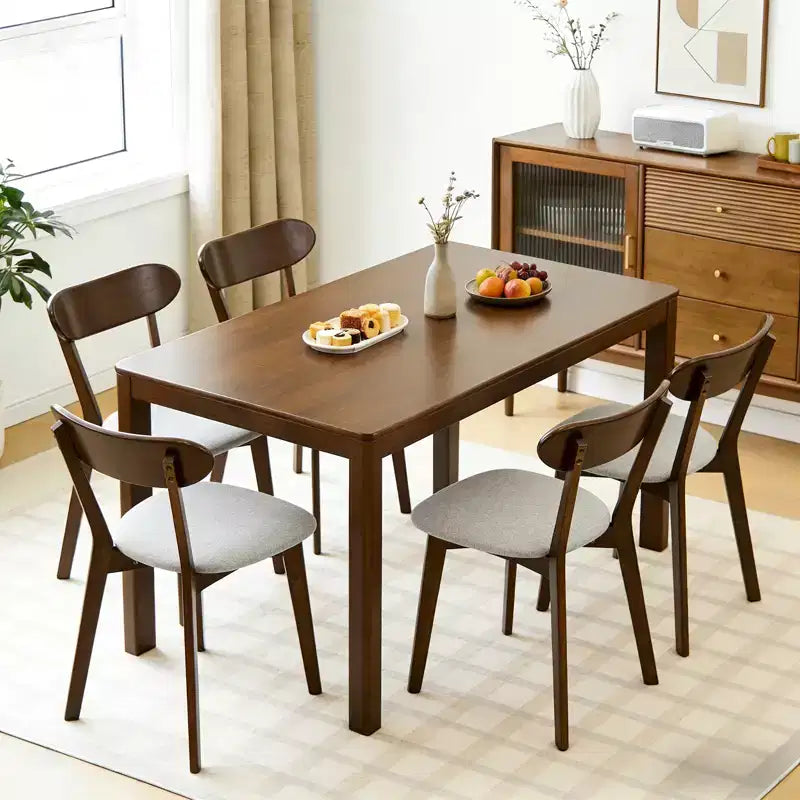 Mid-Century Modern Solid Wood Upholstered Dining Chairs, Set of 2