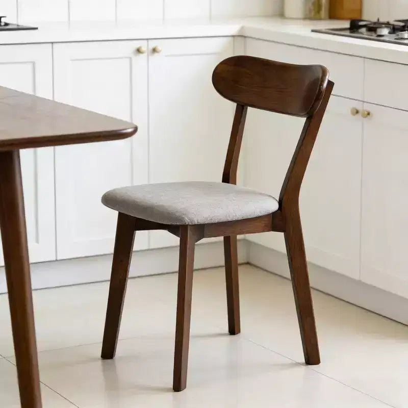 Mid-Century Modern Solid Wood Upholstered Dining Chairs, Set of 2