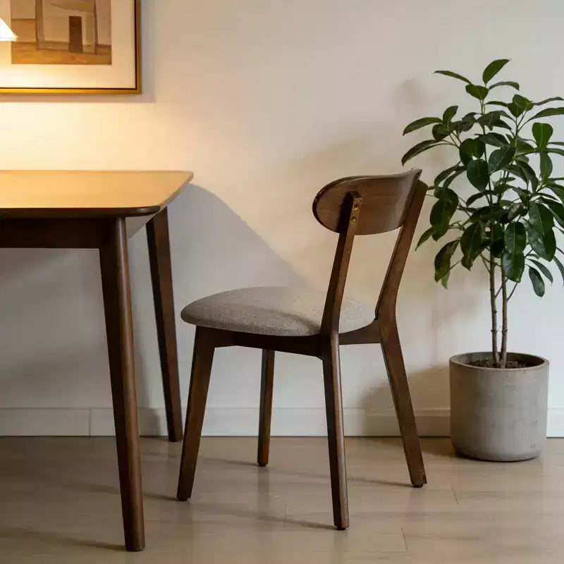 Mid-Century Modern Solid Wood Upholstered Dining Chairs, Set of 2