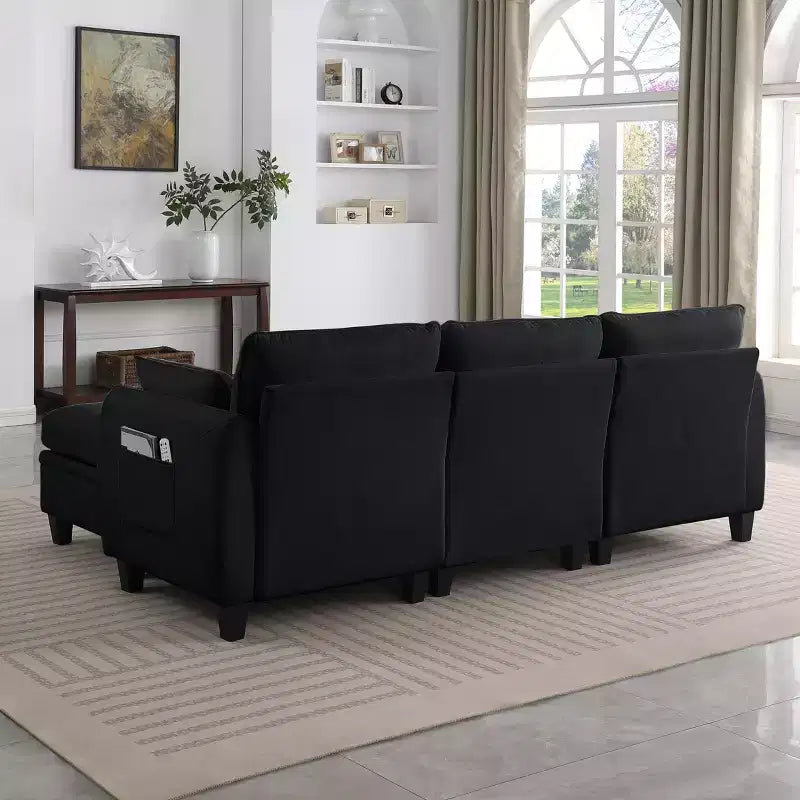 85-Inch Contemporary Chenille L-Shaped Sectional Sofa with Storage Ottoman, 4-Piece Set