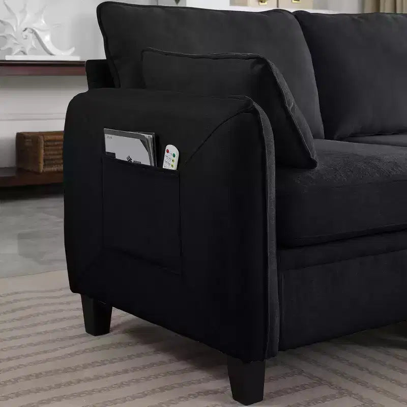 85-Inch Contemporary Chenille L-Shaped Sectional Sofa with Storage Ottoman, 4-Piece Set