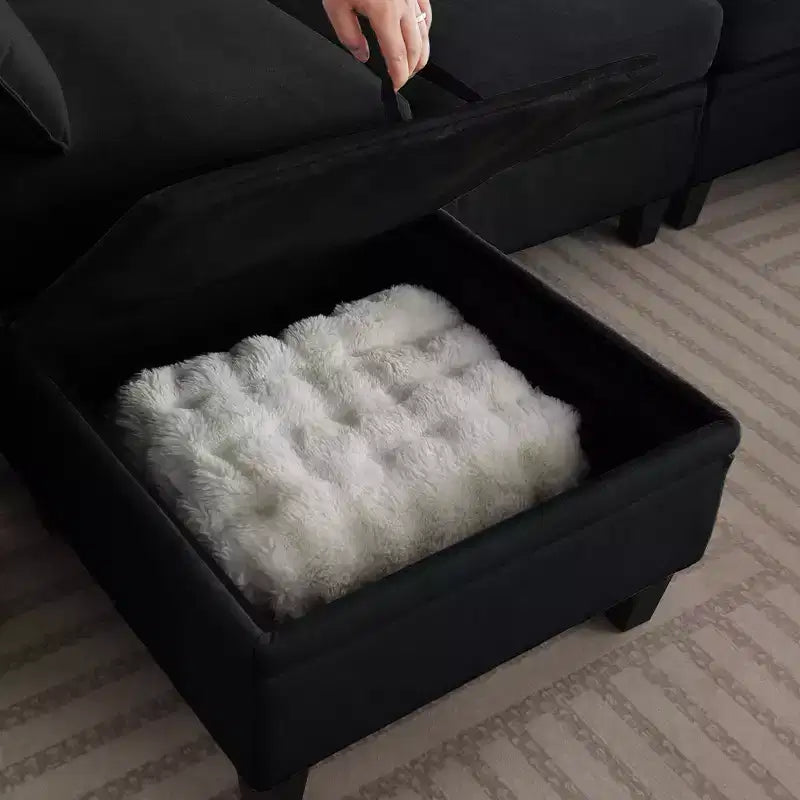 85-Inch Contemporary Chenille L-Shaped Sectional Sofa with Storage Ottoman, 4-Piece Set
