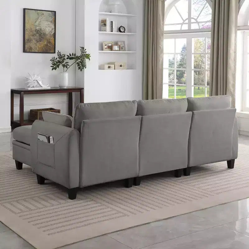 85-Inch Contemporary Chenille L-Shaped Sectional Sofa with Storage Ottoman, 4-Piece Set
