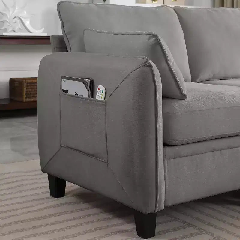 85-Inch Contemporary Chenille L-Shaped Sectional Sofa with Storage Ottoman, 4-Piece Set