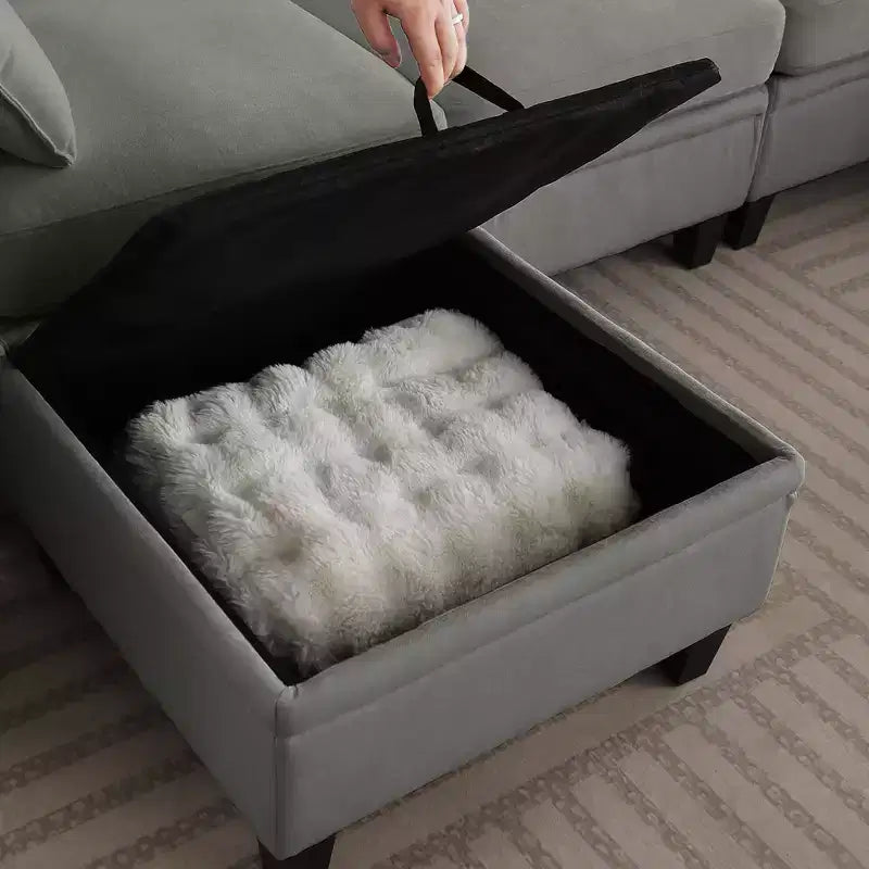85-Inch Contemporary Chenille L-Shaped Sectional Sofa with Storage Ottoman, 4-Piece Set