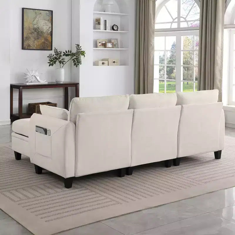 85-Inch Contemporary Chenille L-Shaped Sectional Sofa with Storage Ottoman, 4-Piece Set
