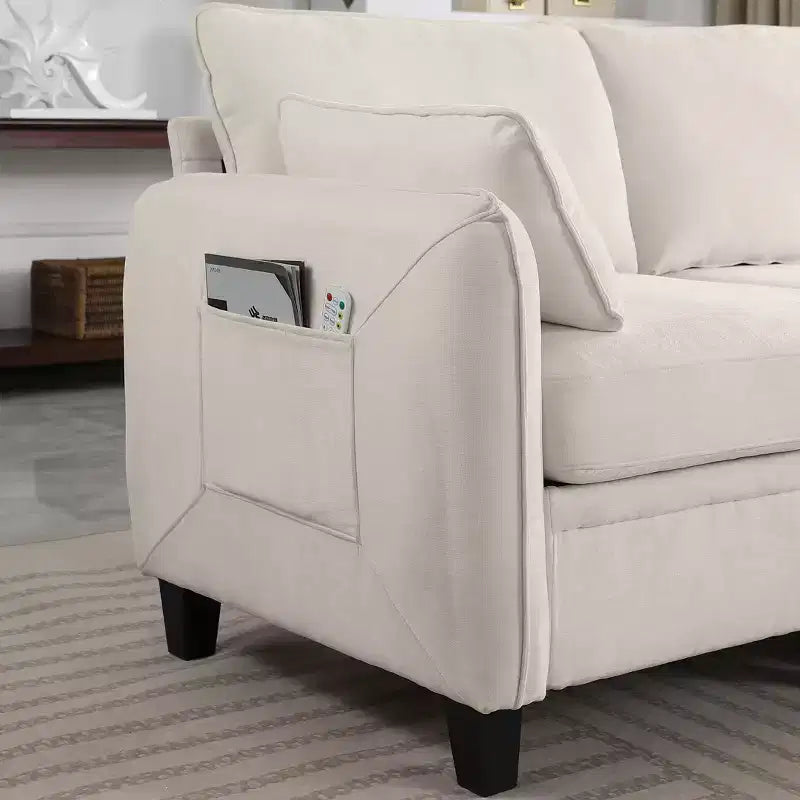 85-Inch Contemporary Chenille L-Shaped Sectional Sofa with Storage Ottoman, 4-Piece Set