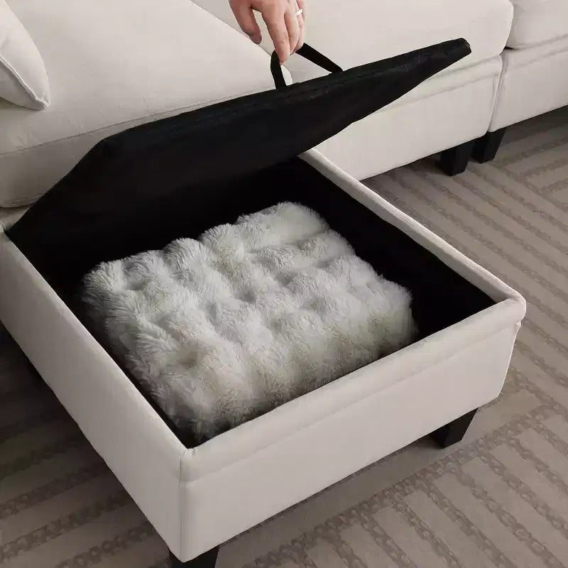 85-Inch Contemporary Chenille L-Shaped Sectional Sofa with Storage Ottoman, 4-Piece Set