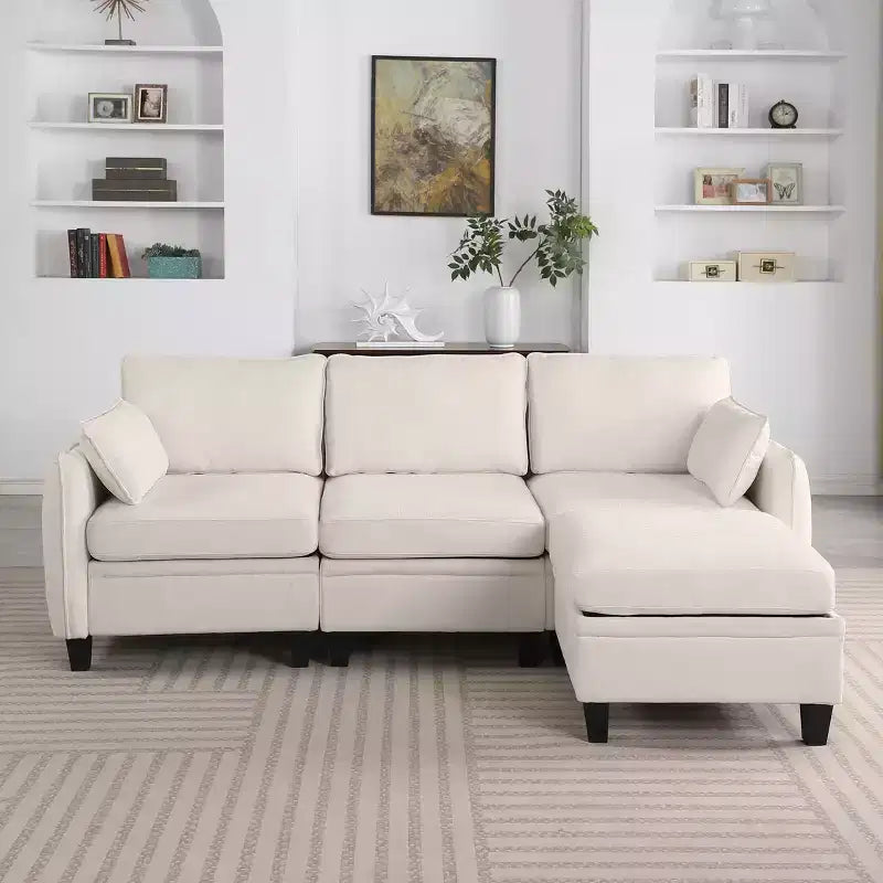 GDFStudio Lancelot 85 Inch Contemporary Chenille Upholstered L-Shaped Sectional Sofa with Storage Ottoman