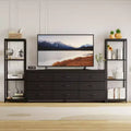 TV Stand for TVs up to 75-inch,Industrial Entertainment Center with 6 Fabric Drawers&Two 4-Tier Storage Shelves,Media Console for Living Room&Bedroom