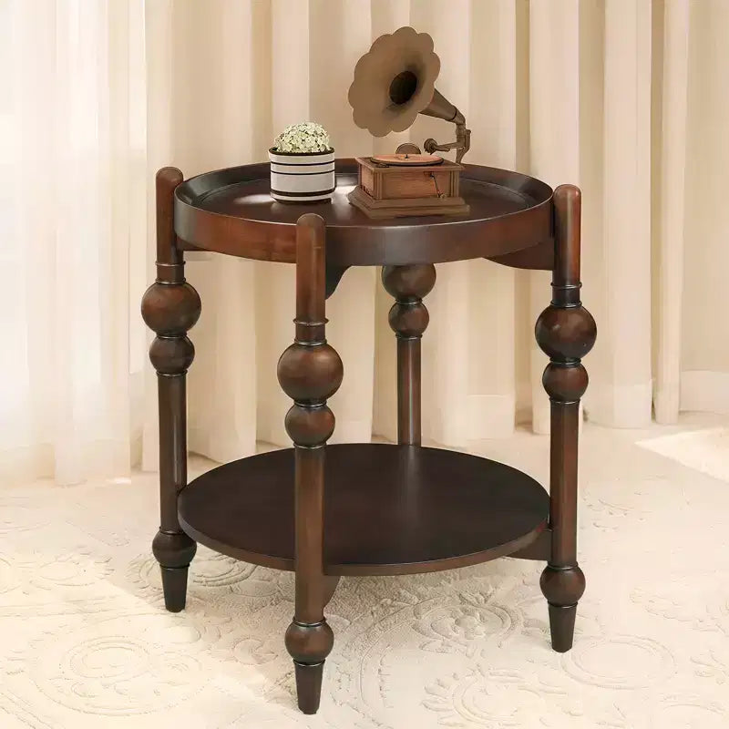 GDFStudio Violet Classic Solid Wood Round Side Table with Lower Shelf