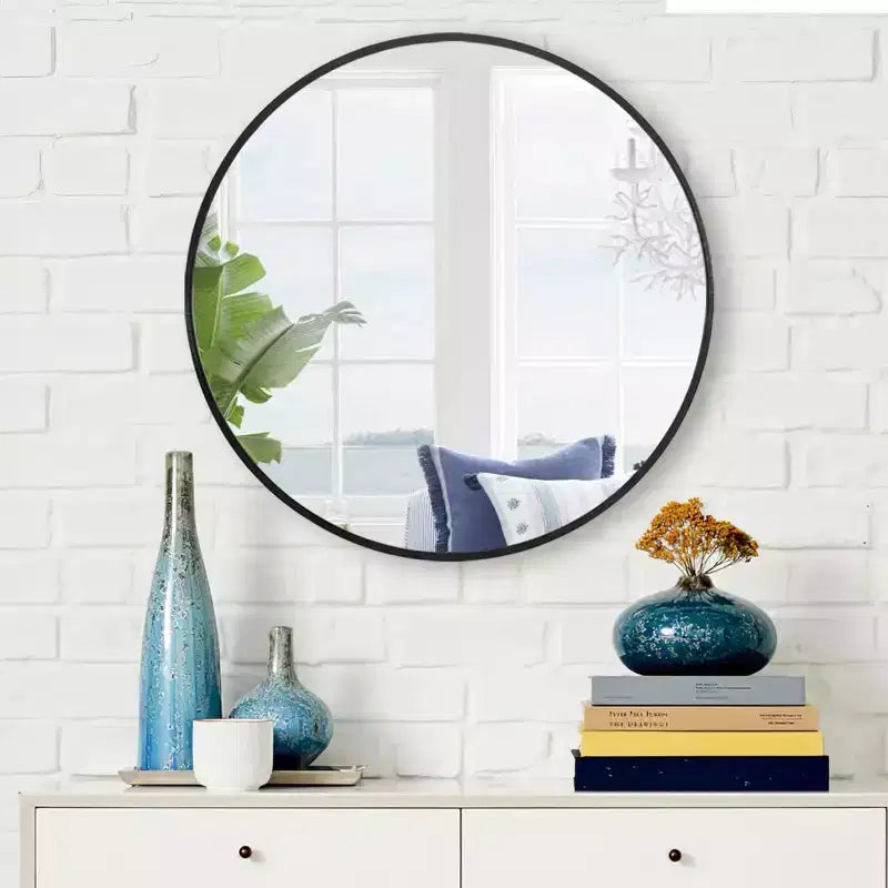 24 Round Wall Mirror Aluminum Frame Wall Mounted Bathroom Mirror HD Shatterproof Distortion-Free Glass Vanity Mirror for Living Room Entryway Bedroom