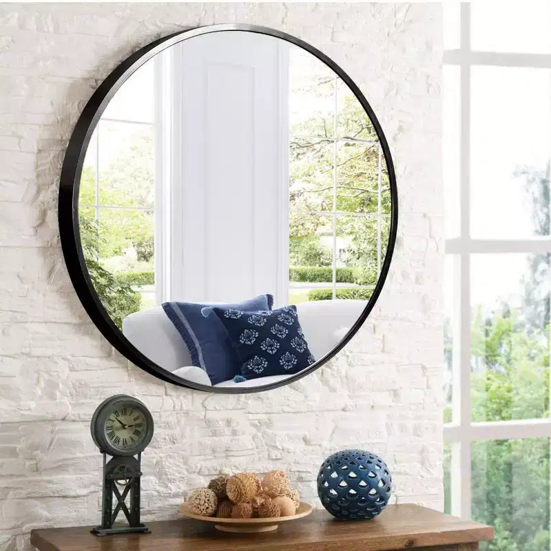 24 Round Wall Mirror Aluminum Frame Wall Mounted Bathroom Mirror HD Shatterproof Distortion-Free Glass Vanity Mirror for Living Room Entryway Bedroom
