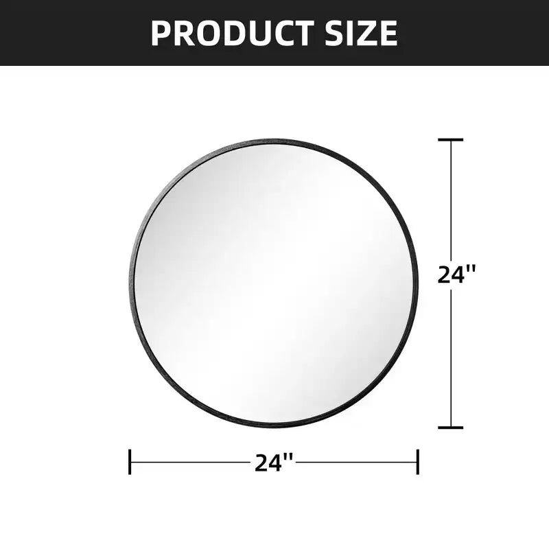 24 Round Wall Mirror Aluminum Frame Wall Mounted Bathroom Mirror HD Shatterproof Distortion-Free Glass Vanity Mirror for Living Room Entryway Bedroom