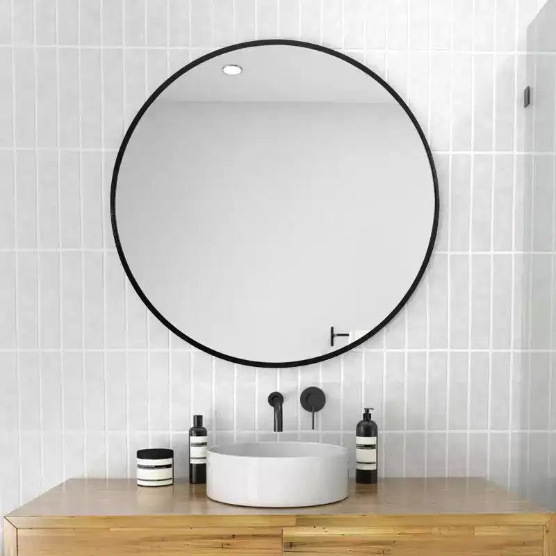 24 Round Wall Mirror Aluminum Frame Wall Mounted Bathroom Mirror HD Shatterproof Distortion-Free Glass Vanity Mirror for Living Room Entryway Bedroom