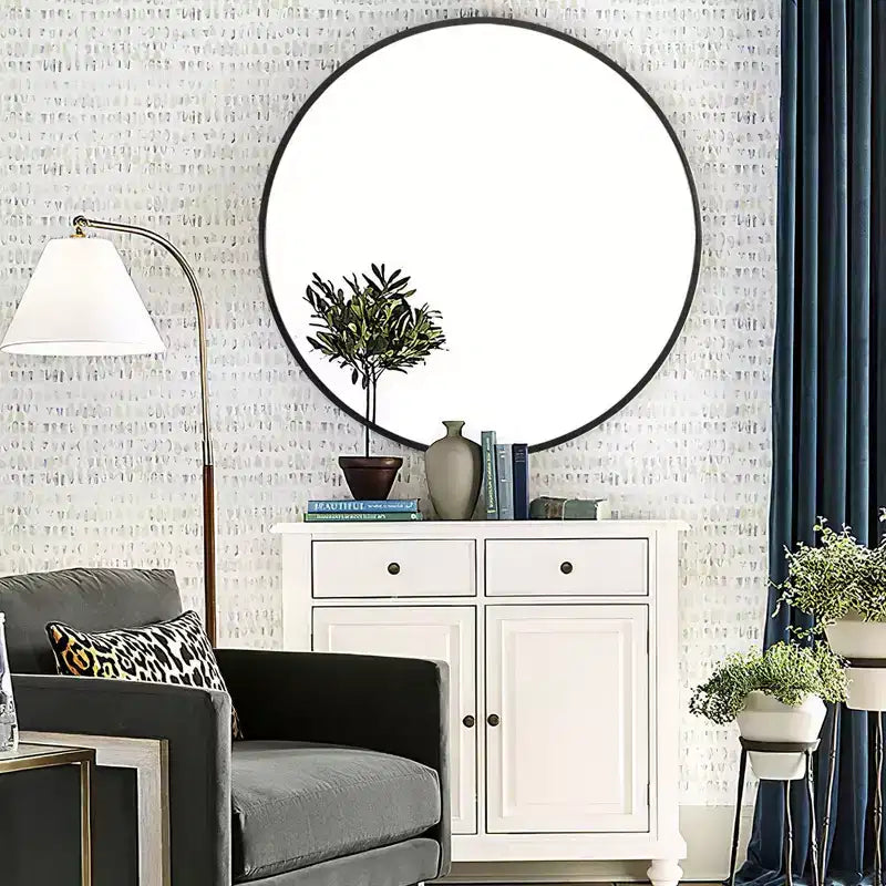 24 Round Wall Mirror Aluminum Frame Wall Mounted Bathroom Mirror HD Shatterproof Distortion-Free Glass Vanity Mirror for Living Room Entryway Bedroom