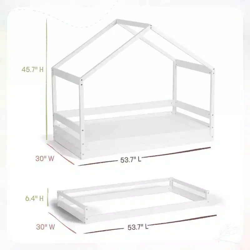 Παιδικό Κρεβάτι Trellis House, Ασφαλές Χαμηλό Κρεβάτι για Παιδιά με Κεφαλάρι σε σχήμα Σπιτιού