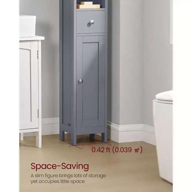 Tall Slim Freestanding Bathroom Storage Cabinet with Adjustable Shelves, Drawer & Open Compartments, Dove Gray